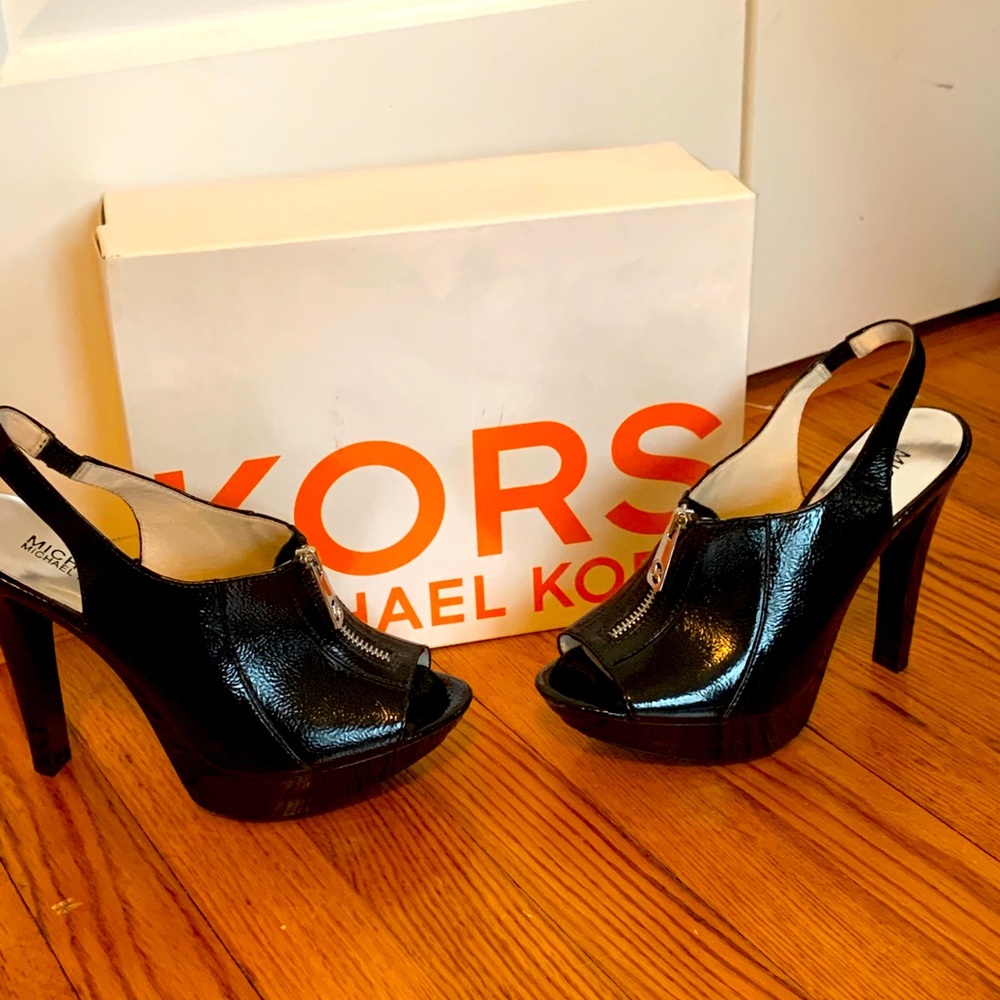 KORS Michael KORS platform peep toe heels.